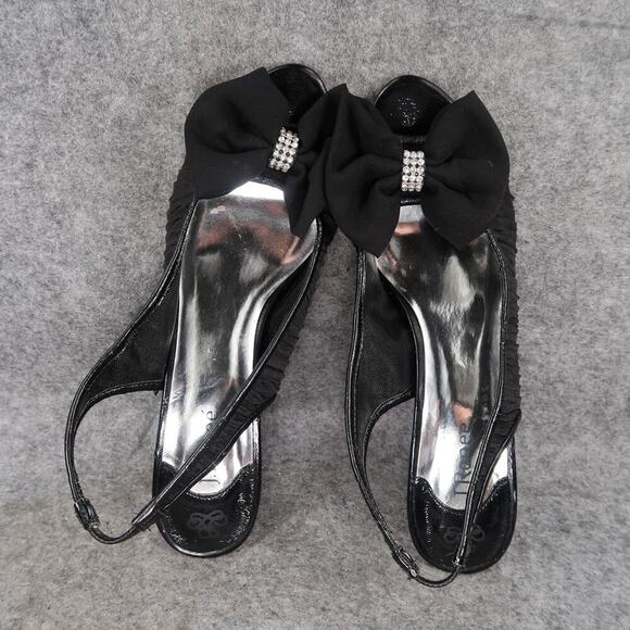 J Renee Shoes Womens 9N Slingback Pumps Kelsi Peep Toe Bow Black Slip On Formal - Picture 7 of 12